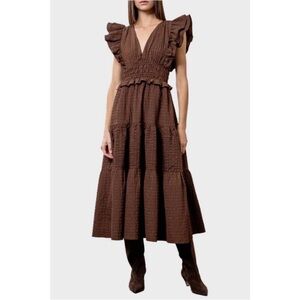 Moon River Brown Ruffle Maxi Dress